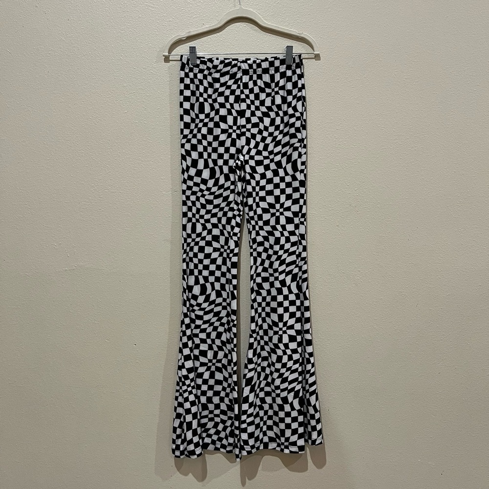 Streetwear Society Black & White Patterned Flare Pants Size Small